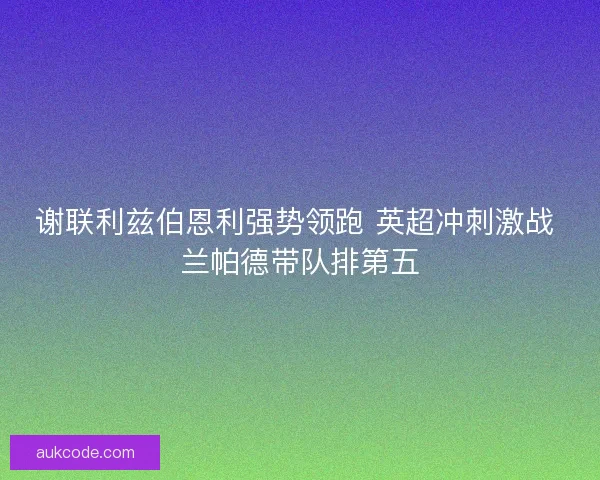 谢联利兹伯恩利强势领跑 英超冲刺激战 兰帕德带队排第五